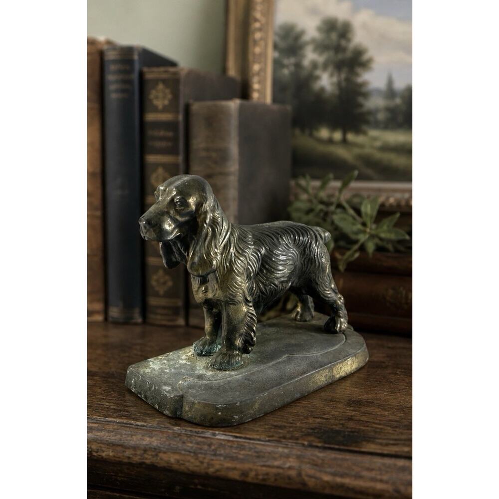 Vintage Spaniel Dog Statue Metal Brass Bronze Tone Spaniel Dog Figurine 7” - Picture 2 of 9